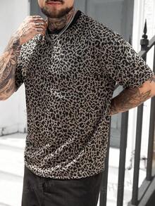 Manfinity CasualCool Camiseta de manga corta con estampado de leopardo y bloques de color para hombre, adecuada para uso casual, al aire libre y de fiesta - Marrón - Ver 3