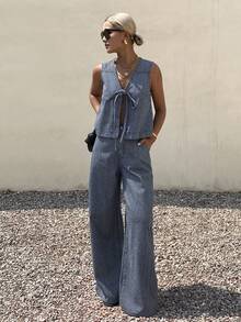 Livesso Women Denim Two-Piece Outfits - Pink - View 4