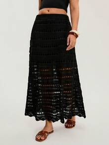 Travachic Đầm maxi cotton đục lỗ dáng thường ngày dành cho nữ, mùa hè. - màu đen - Xem 2