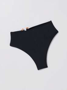 Swim Basics Women Summer Beach Swimwear Bikini Bottom With Metallic Detail - Black - View 2