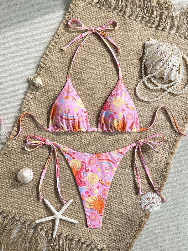 Swim Mod Women's Backless Tie-Up Sexy Thong Bikini Set For Beach Vacation