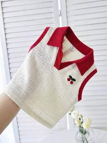 LMoss Kids Áo vest cổ bẻ dệt kim kẻ sọc cho bé gái - Màu be - Xem 8