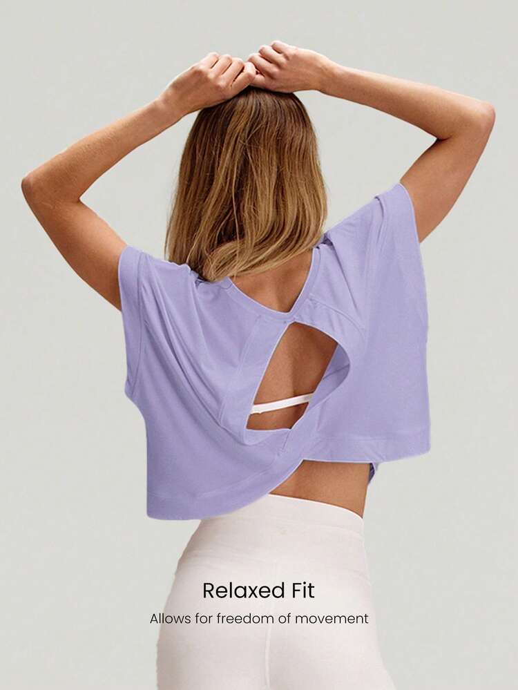 Modal Oversized Kurzarm T-Shirt mit Schlüsselloch-Rücken, für leichtes Yoga, Pilates und den täglichen Lässig-Stil
