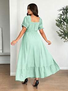 SHEIN Clasi Đầm dự tiệc thường ngày dáng suông, thắt eo, xếp ly, xẻ tà, màu trơn dành cho nữ, cỡ lớn. - Màu xanh Bạc hà - Xem 5