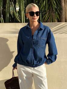 Livesso Áo khoác denim nữ casual, kiểu dáng denim bạc màu, thích hợp cho mùa xuân/thu. - Màu xanh lam - Xem 4