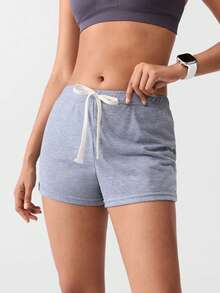 Loungeista 2pcs Women's Solid Color Knit Drawstring Casual Shorts, Comfortable For Home & Sleep, Suitable For Spring, Summer, Autumnfor Summer - Multicolor - View 3