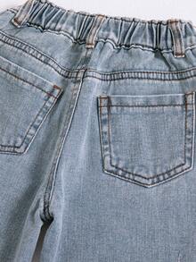 SHEIN Quần jeans ống đứng cạp cao, túi phẳng, phong cách đường phố Y2K, dành cho bé gái, thích hợp mặc hàng ngày. - Rửa nhẹ - Xem 6
