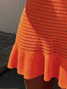 Selianne Spring/Summer Sleeveless V-Neck Backless Knit Dress, Casual Beach Vacation Style - Coral Orange - View 5
