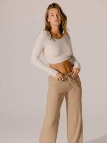 Aralina Off-White Soft Knit Texture High-Waisted Lounge Pants - Camel - View 9