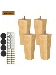 Bộ 4 chân bàn ghế hình nón kèm phụ kiện, chân gỗ nguyên khối cho ghế sofa, tủ quần áo, giường - Chân thay thế bằng gỗ đa năng với tấm gắn kim loại và ốc vít. - Màu be - Xem 12