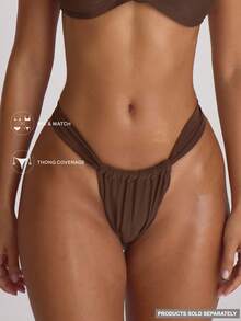 Musera Resort Thick Strap Ruched Cheeky Bikini Bottoms Swim Vacation Holiday Summer Travel Beachwear Basics Solid Colour Swimwear Resort Core - Brown - View 1
