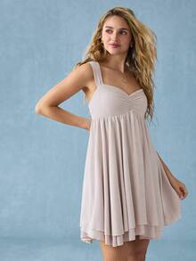 WESTFADE Textured Pink Striped Knit Ruched Sweetheart Neck Sleeveless Tiered Ruffle Babydoll Mini Dress Summer Cute Date Night Picnic Festival Boho Women - Baby Pink - View 3