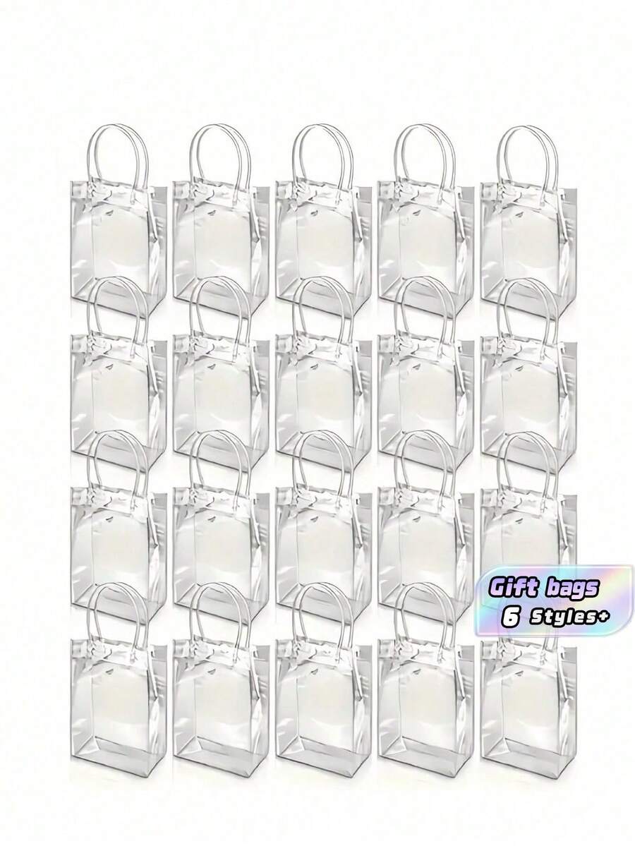 1/5/10/20/30/40/50PCS Transparent PVC Tote Bags With Handles Reusable Waterproof Stain-Proof For Holiday Party Favors Shopping Small Business Packaging Bulk Gift Bags - multicolor - View 1