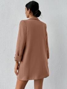 EURMUSE Women's Spring And Autumn Slim Lapel Long Sleeve Daily Commute Suit Jacket - Mocha Brown - View 2