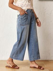 EMERY ROSE Jeans sueltos con bolsillos y cremallera, versátiles para mujer - Azul - Ver 6