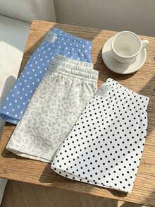 SHEIN EZwear Bộ 3 quần short nữ thoải mái kiểu vintage chấm bi và họa tiết da báo, chất liệu vải dệt, phù hợp mặc hàng ngày, bộ quần short in họa tiết rằn ri. - Nhiều màu - Xem 5