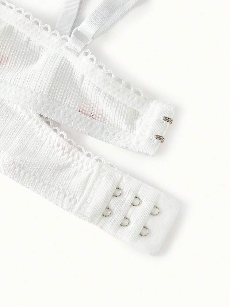 Bonmuse 1套女款白色愛心印花蕾絲飾邊內衣文胸與內褲套裝，適合夏季 - 白色 - 查看 9