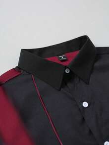 Manfinity Mode Men's Fashion Commuter Contrast Color Button Long Sleeve Shirt, Formal, Ceremony - Red and Black - View 4