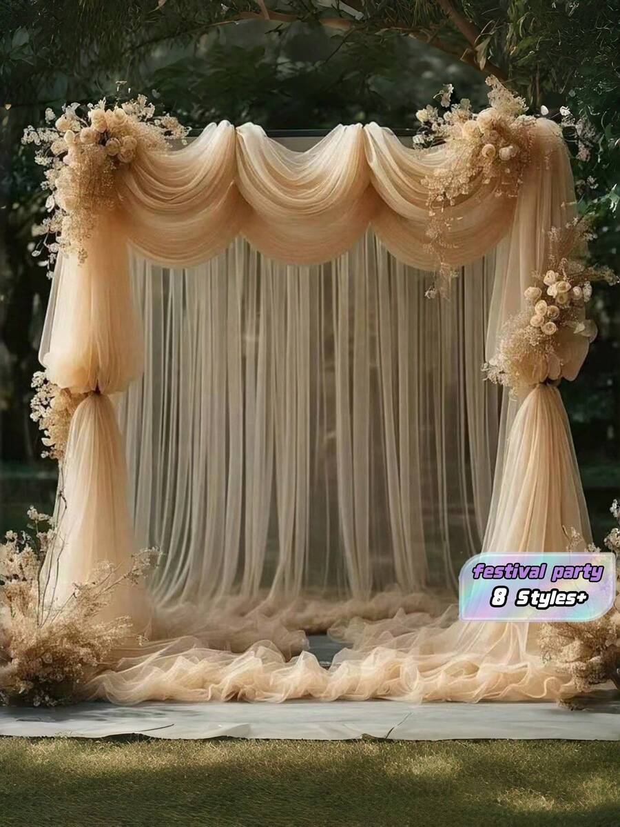 1/2PCS Tirai Tipis Elegan Kain Chiffon Mewah untuk Dekorasi Lengkungan Pernikahan, Pesta, Acara, Latar Belakang Dinding, Dekorasi Interior Rumah, Desain Jendela Penyaring Cahaya Lembut yang Menawan - Sampanye - View 1
