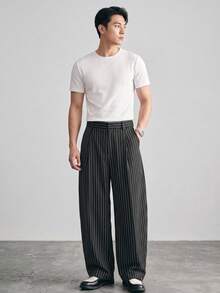 DAZY Street Style Black Striped Baggy Pants For Men - Black - View 6