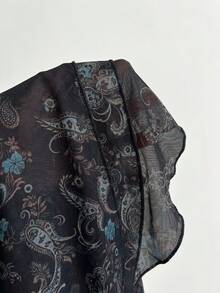 Elamini Đầm nữ, họa tiết hoa Paisley hạt điều, màu nâu, kiểu dáng đầm nghỉ dưỡng, phối lưới màu tương phản. - màu đen - Xem 8