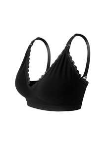 BloomMama 2026 Hot Selling Women's Comfortable Minimalist Solid Color High Quality Seamless Plus Size Maternity & Nursing Bra, Single Pack - Black - View 1