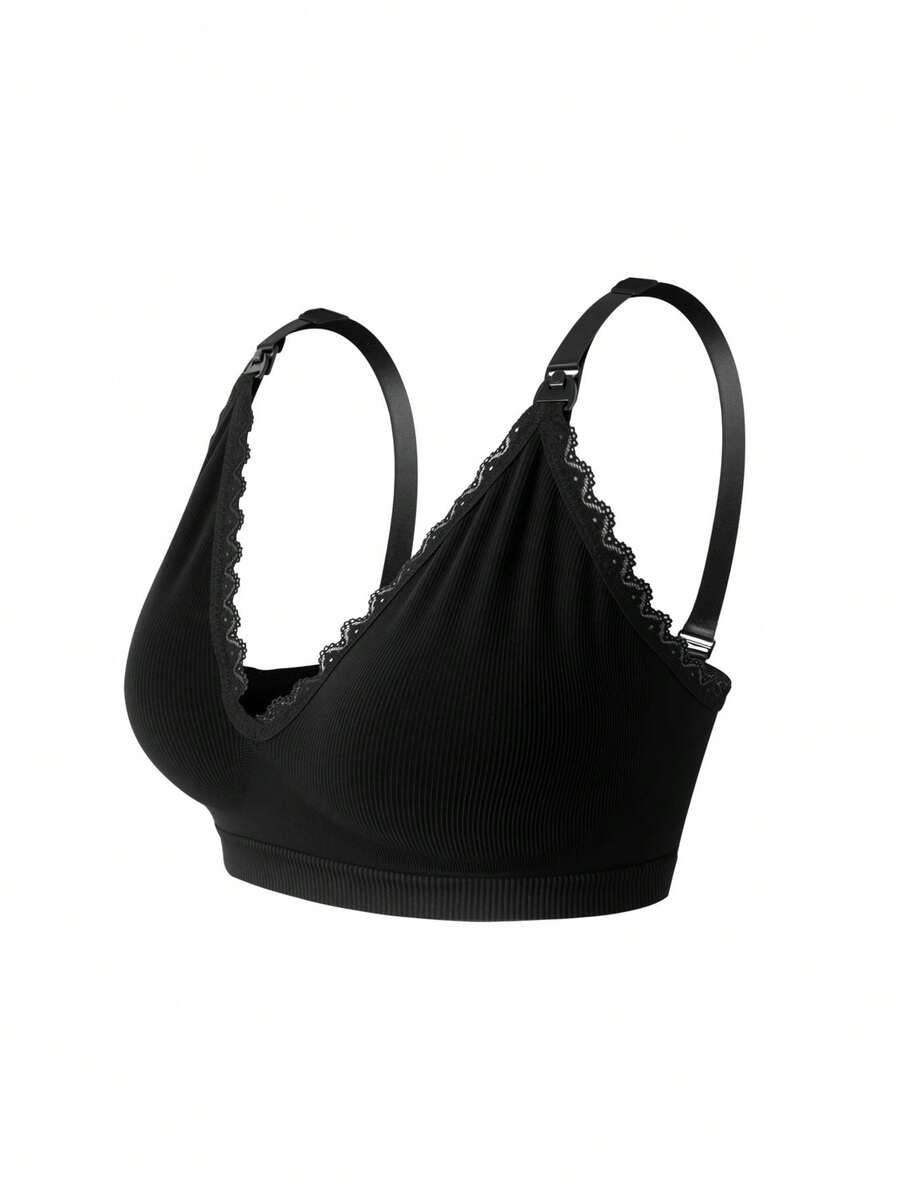 BloomMama 2026 Hot Selling Women's Comfortable Minimalist Solid Color High Quality Seamless Plus Size Maternity & Nursing Bra, Single Pack - Black - View 1