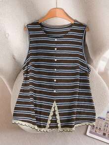 CosyJoli Áo hai dây và áo tank top cỡ lớn, áo kiểu không tay thường ngày cho nữ, áo tank top rộng kẻ sọc, áo vest viền ren, trang phục thường ngày cho nữ. - Nhiều màu - Xem 1