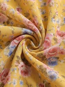 BELROSIE Vacation Versatile Romantic Elegant Floral Ruched Asymmetric Design Sleeveless Dress - Yellow - View 7