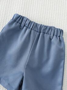 Cozy Pixies Bộ 2 món cho bé trai: áo len cổ bẻ mềm mại tay ngắn có khóa kéo nửa thân và quần short cạp chun. - Xanh và trắng - Xem 5
