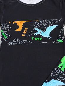 Luminous Dinosaur Print Pajama Set, Short Sleeve Shorts, Casual Snug Fit Loungewear For Teens & Young Men - Black - View 4