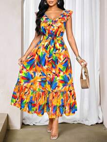 SHEIN Lady Đầm midi nữ in hoa, xếp ly ở gấu váy. - Nhiều màu - Xem 3