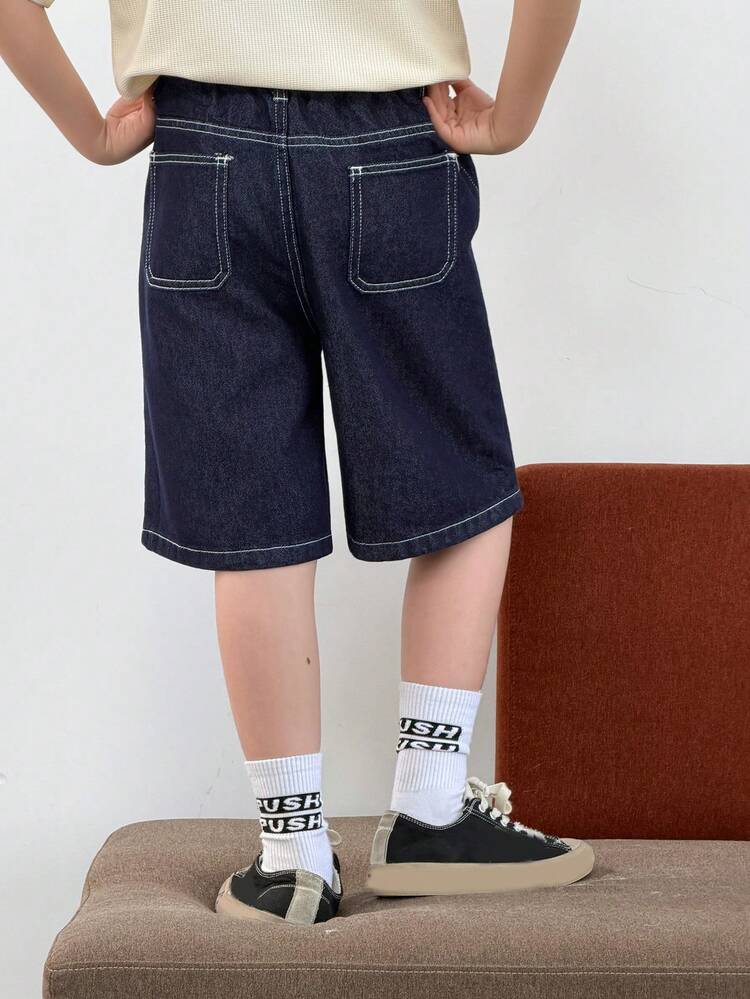 Boys' Casual Versatile Knee-Length Denim Shorts, For Older Kids