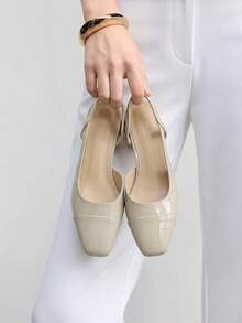 CUCCOO BIZCHIC Women's Shoes Spring And Summer Square Toe Short Thick Heel Apricot Splicing High Heel Shoes - Milk tea apricot - View 5
