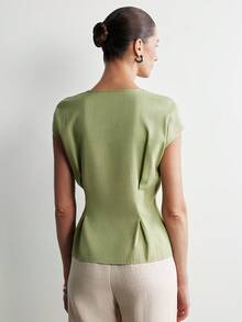 Aalyst Women's Solid Color Front Tie Single-Breasted Cuffed Shirt - Green - View 3