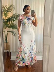SHEIN Lady CURVE Damen Große Größen Blume Muster elegantes tailliertes Party- & Casual-Kleid - Verschiedenfarbig - Übersicht 4
