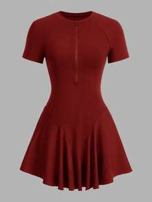 CourtClass CourtClass Women's Solid Color Short Sleeve Sports Dress - Red - View 3