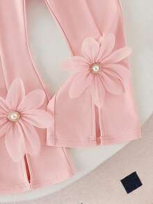 Elladie kids Set di top senza maniche con orlo asimmetrico e pantaloni a zampa per ragazze, design estivo nuovo, decorazione fiocco, fresco e alla moda, colore albicocca - Rosa - Visualizzare 5