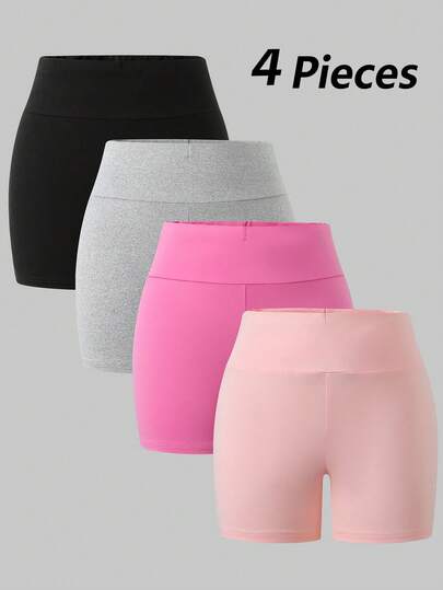Quần legging ngắn thoải mái phối 4 màu, phong cách tối giản cho bé gái: hồng nhạt, tím, đen, xám.