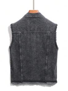 RivetRise Áo vest denim nam dáng suông một hàng cúc, có túi, kiểu dáng thường ngày. - Xám - Xem 2