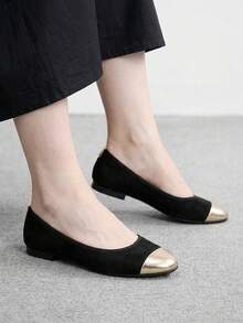 CUCCOO BIZCHIC Women Shoes Spring And Autumn Splicing Square Toe Flat Bottom, Simple Suede Shoes Commuting Shopping - Black - View 4