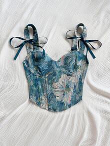SHEIN WYWH CURVE Plus Size Women Floral Print Asymmetric Hem Camisole, Going Out Tops - Blue - View 5