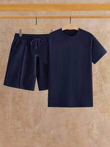 NEON BLANC GENTILAND Men T-Shirt Co-Ord Set, Navy Blue, Summer, Street Wear, Work Casual Versatile Premium Textured Fabric Vacation Father's Day Gifts, Football - Blue - View 6