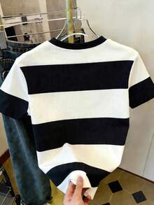 Resyla Women's Colorblock Striped Print Casual Round Neck Short Sleeve T-Shirt, Summer - Multicolor - View 2