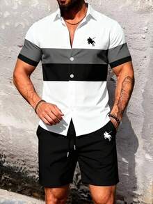 Manfinity RSRT Bộ vest nam kiểu hiệp sĩ, tay ngắn, cài một hàng khuy và quần short, thích hợp mặc thường ngày. - Nhiều màu - Xem 1