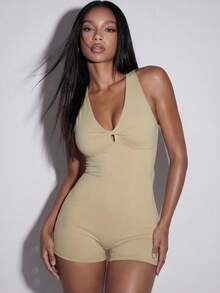 Women's Backless Ruched Sleeveless Jumpsuit - Army Green - View 2