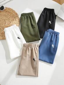 SHEIN Kids 5pcs/Set Young Boy Casual Academy Style Solid Color Button&Pockets Loose Comfortable Long Pants,Versatile Summer Outdoors,School,Home Wear - Multicolor - View 4