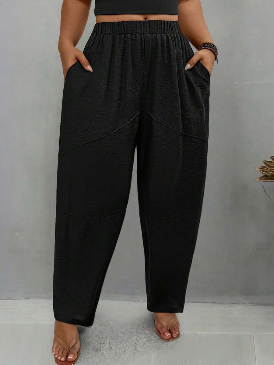 EMERY ROSE Pantalones casuales de unicolor talla grande - Negro - Ver 1