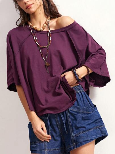 Bohemela Casual Solid Color Knit Round Neck Loose Short Sleeve T-Shirt For Women