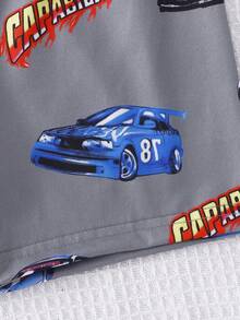 2pcs/Set Young BoyLightweight Casual Comfortable Soft Knit Flame Retardant Fabric Short Sleeve Top With Cartoon Car Print & Shorts Pajama Set, Summer - Grey - View 8